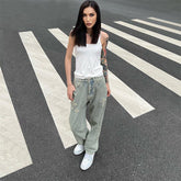 Men Jeans Retro Washed Cross Embroidered Jeans